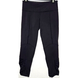 Lululemon Women Cropped Leggings 6 Black Low Rise Ruched Active Gym Yoga Workout